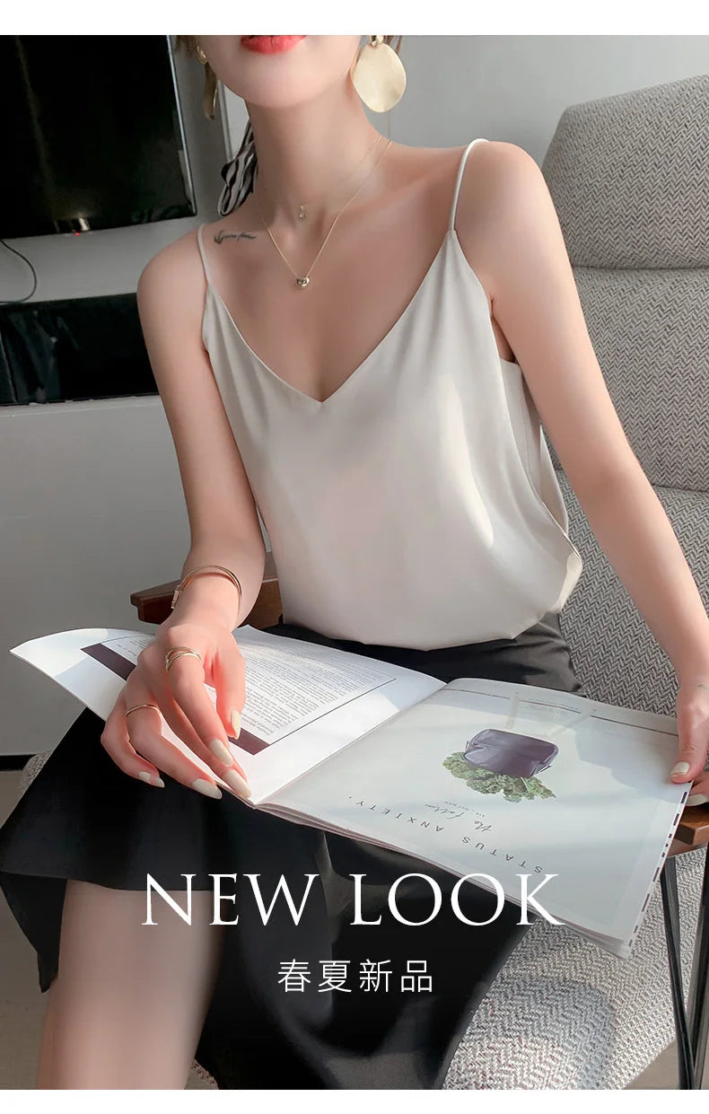 Real Silk V-Neck Camisole - Black & White, Spring/Summer 2023
