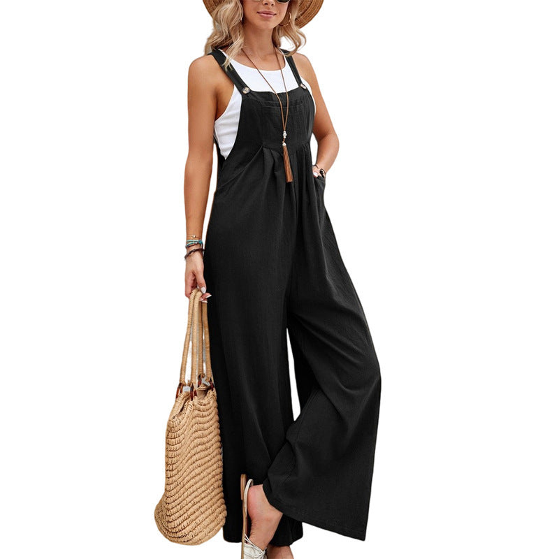 Women's Clothes Hot-selling Solid Color Casual Suspender Trousers Overall