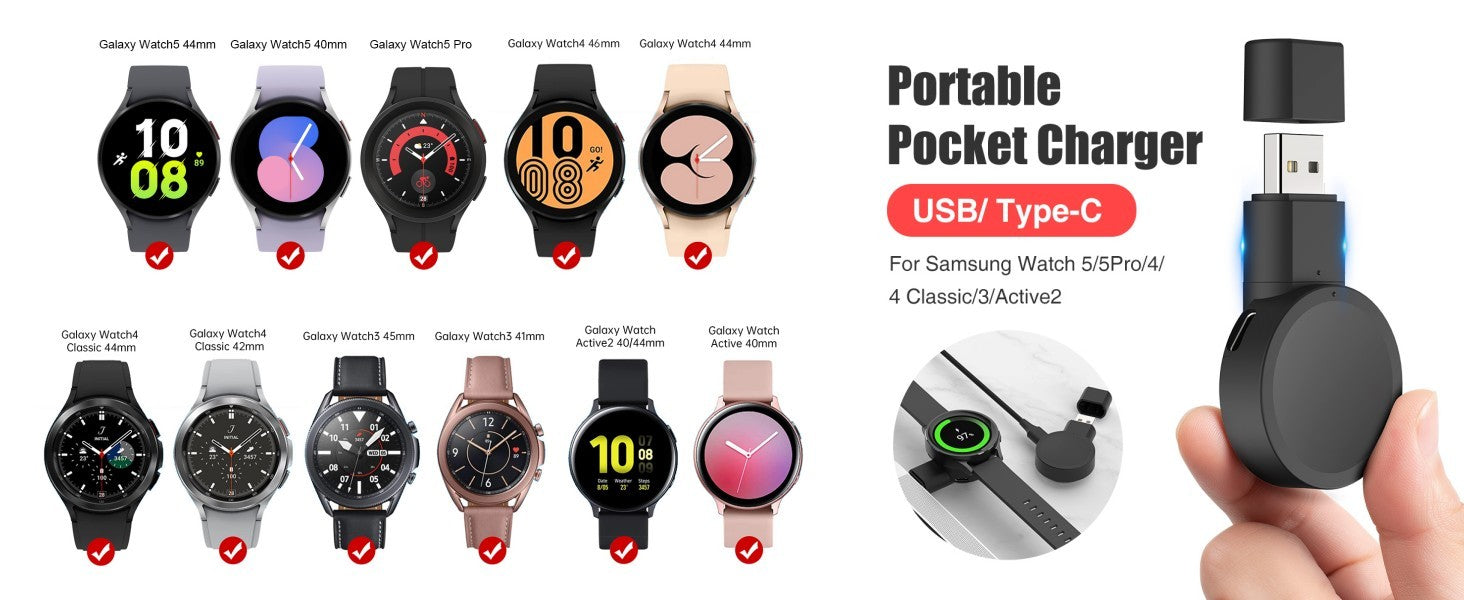 Portable Galaxy Watch6, USB  USB C Travel Charger