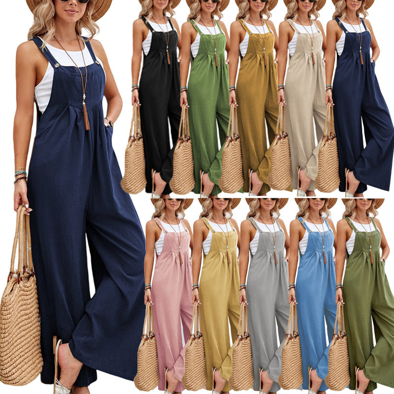 Women's Clothes Hot-selling Solid Color Casual Suspender Trousers Overall