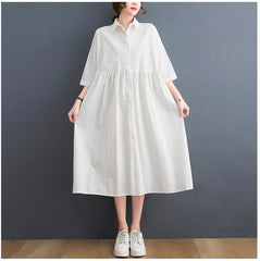 New Solid Color Casual Loose Large Size Short Sleeve Dress Women